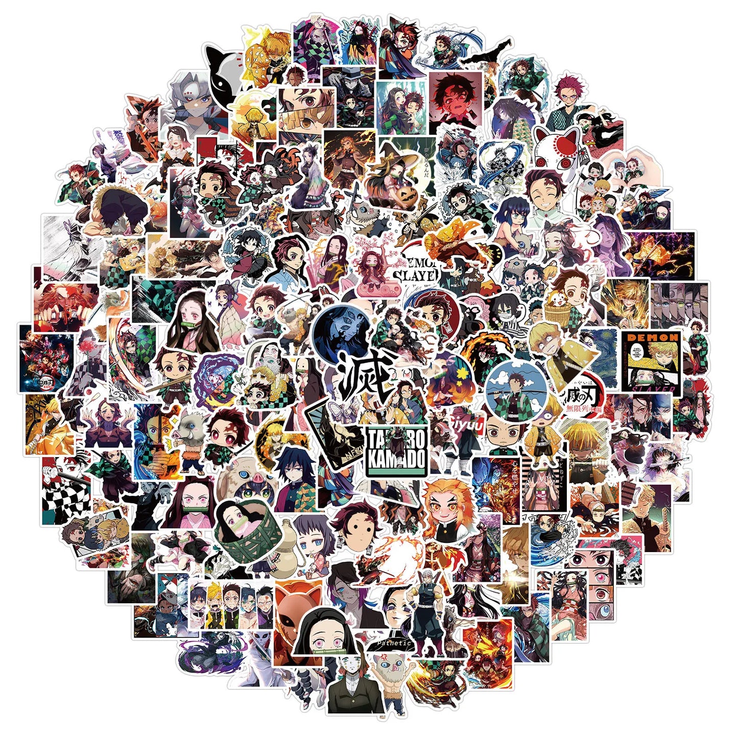 100/200pcs Cartoon Anime Demon Slayer Stickers for Laptop Suitcase Skateboard Guitar Phone Cartoon Sticker Kid Gift Toys