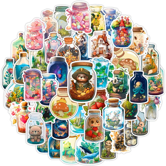 10/30/50PCS INS Style Bottle World Cartoon Aesthetic Stickers Luggage Skateboard Cute Graffiti Girl Gradient Sticker Decal Toy