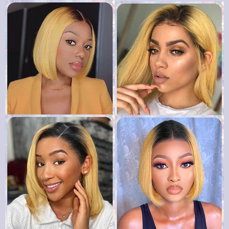 Ombre 1B/27 Straight Bob Lace Front Human Hair Wig | 13x4 Transparent Lace | Pre-Plucked