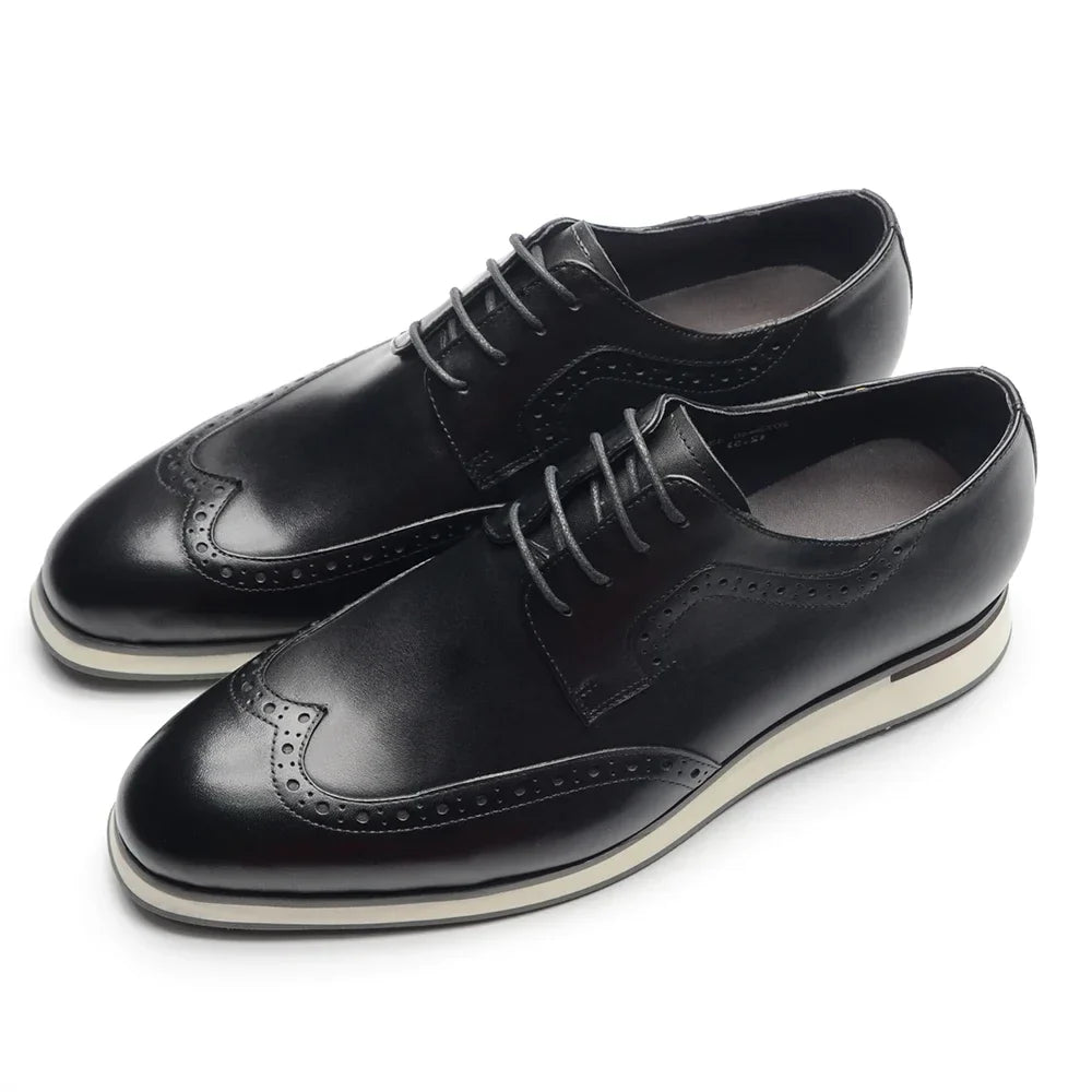 Luxury Men's Real Cow Leather Three-Color Wingtip Derby Shoes | Top Designer Original Casual Sneakers (Breathable)