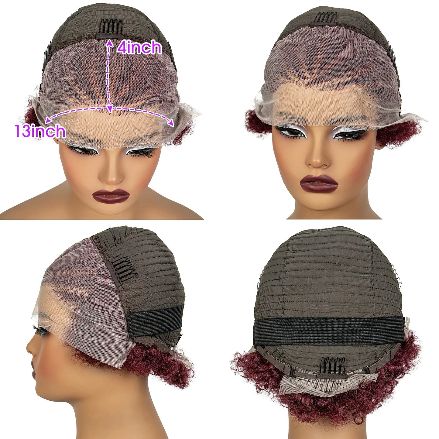 Burgundy Afro Curly Knotless Braids Bob Wig | 13x4 Lace Frontal