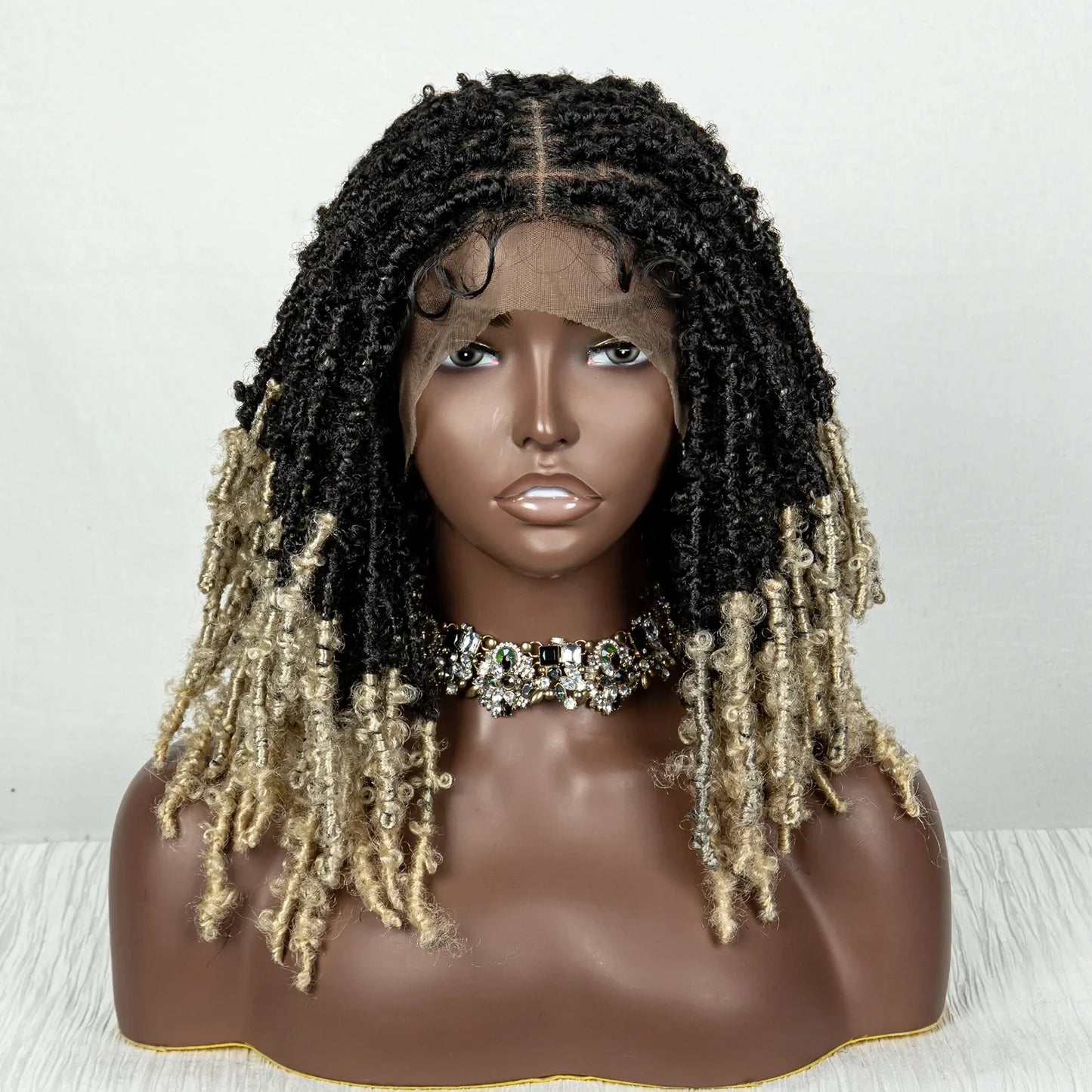 14 Inch Butterfly Locs Bob Wig | Transparent Lace Front Synthetic Braiding Hair (Crochet Braids)