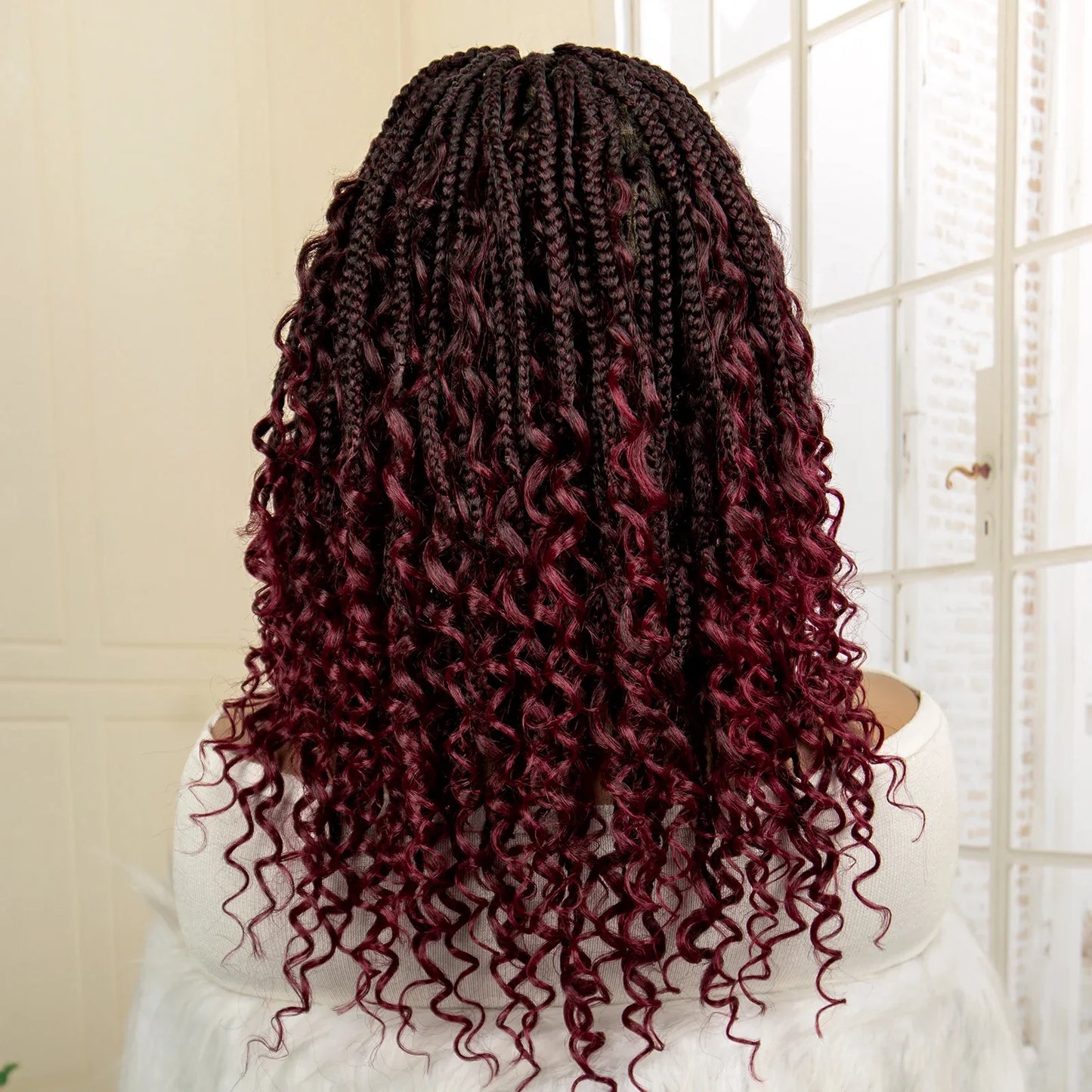 Curly Braided Wig | Boho Box Braids | Full Lace Wig | Knotless Braids | Brown Wig | Synthetic Hair | Black Women