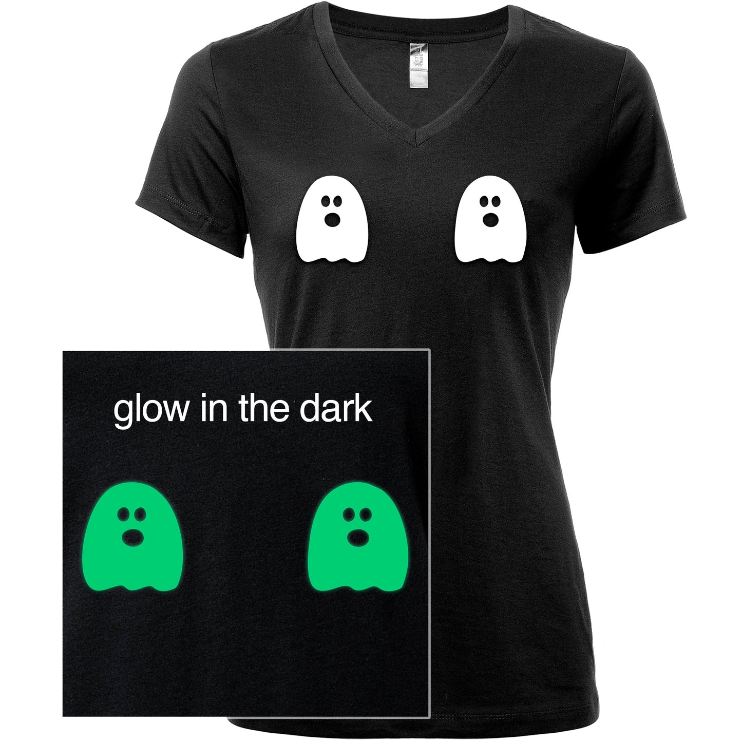 Halloween Glow in the Dark Ghost Boobies Tee V-Neck Tee Shirt 100% Cotton