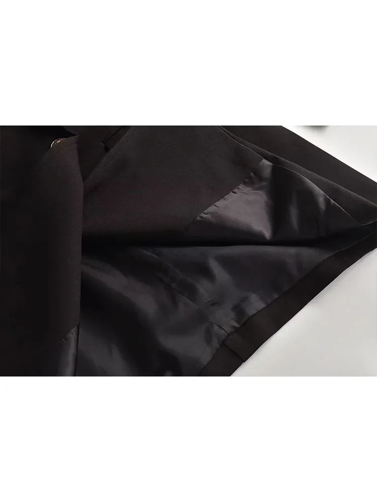 Women's Double Breasted Blazer - Vintage Long Sleeve Outerwear with Pockets