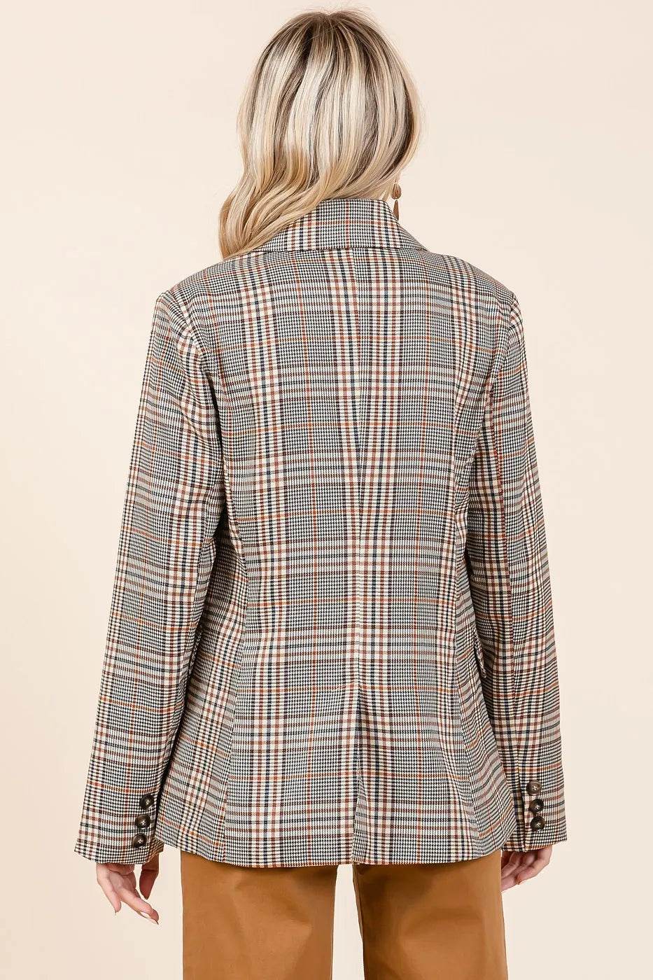Mittoshop Plaid Double Breasted Relaxed Fit Blazer