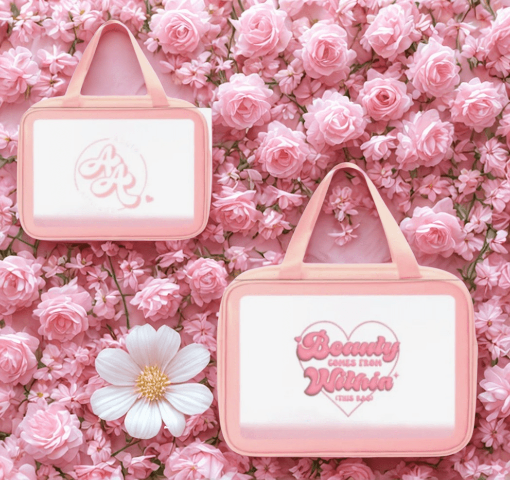 Acute Attitude Pink and Clear Beauty Comes from Within Makeup Bag