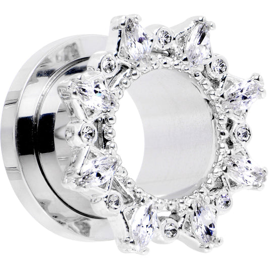 1/2 Clear Gem Flower Frame Screw Fit Tunnel Plug Set