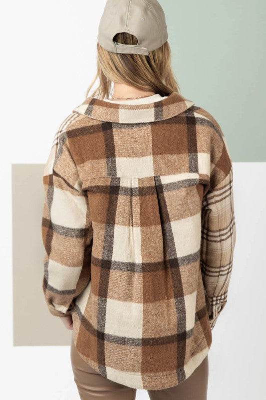 Women Flannel Plaid Double Flap Pocket Jackets