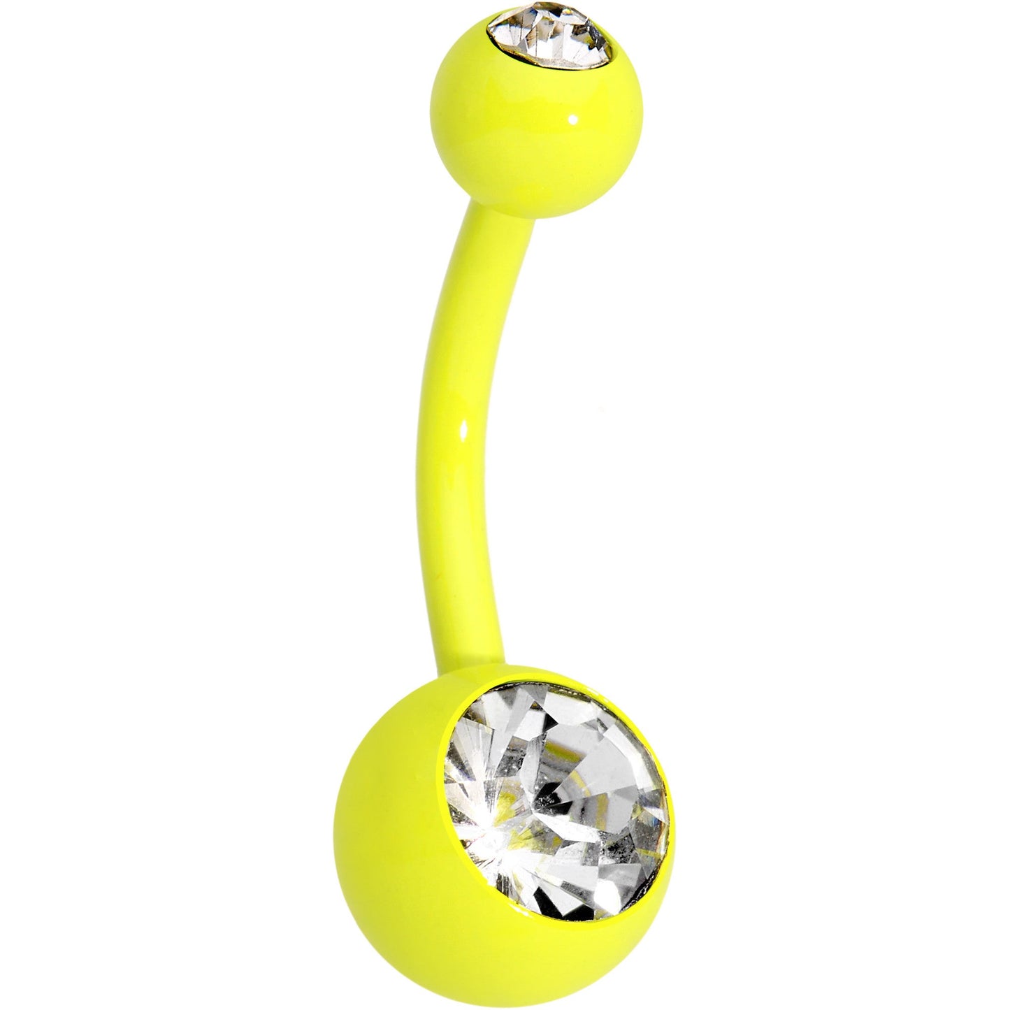 14G 3/8 Clear Yellow Blue Acrylic Over Steel Belly Ring