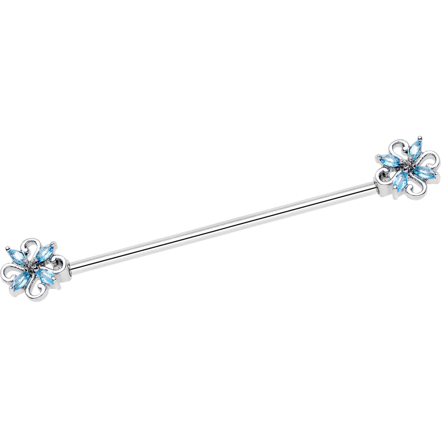 14G Aqua Gem Windmill Flower Industrial Barbell 38mm