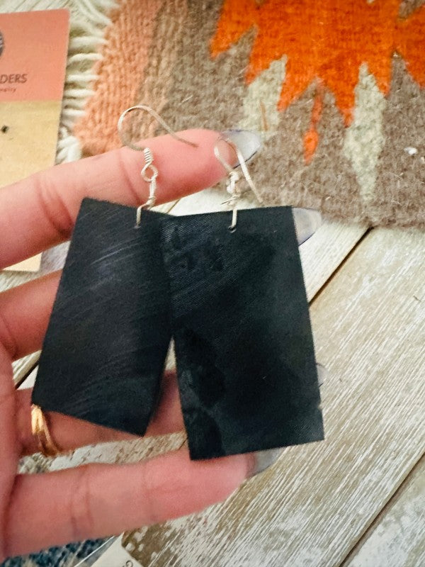 Santo Domingo Turquoise & Onyx Inlay Dangle Earrin