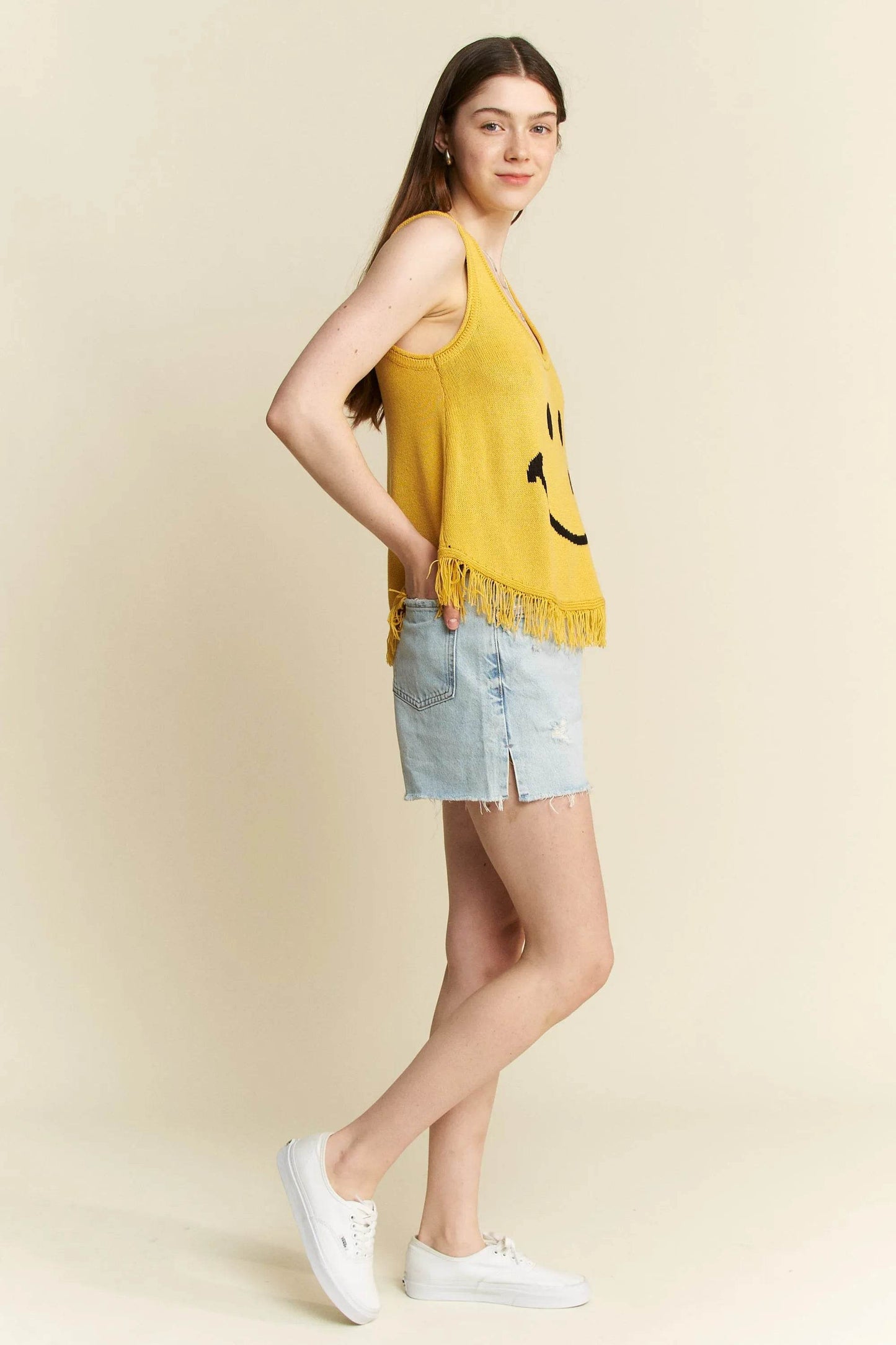 Jade By Jane Full Size Smiley Fringe Tank Top Plus Size