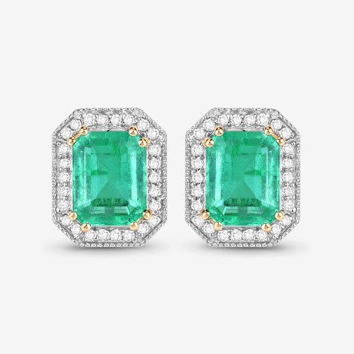 2.99 Carat Genuine Ethiopian Emerald and White Diamond 14K Yellow Gold Earrings