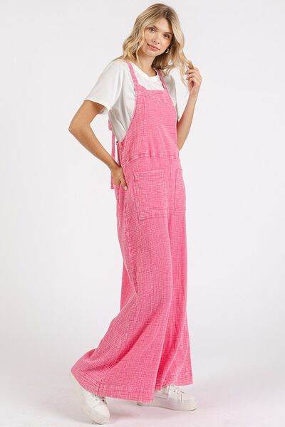 Mittoshop Textured Wide Leg Overalls Pink