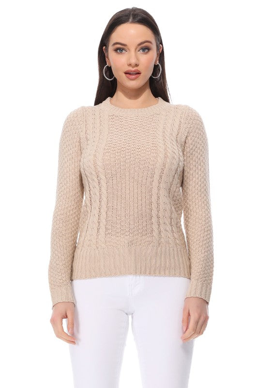 Cute Cable Long Sleeve Sweater Knit Pullover