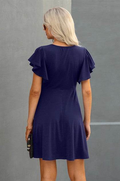 Elegant Solid Crew Neck Butterfly Sleeve Slim Dres