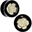 Black Acrylic White Rose Flower Insert Saddle Plug Set Available in Sizes 00G to 26mm