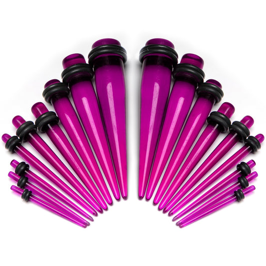 14 to 00G Fuchsia Acrylic Straight Taper Set 18 Piece Stretching Kit