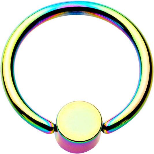 14G 1/2 Clear Gem 5mm Disc Rainbow IP BCR Captive Ring