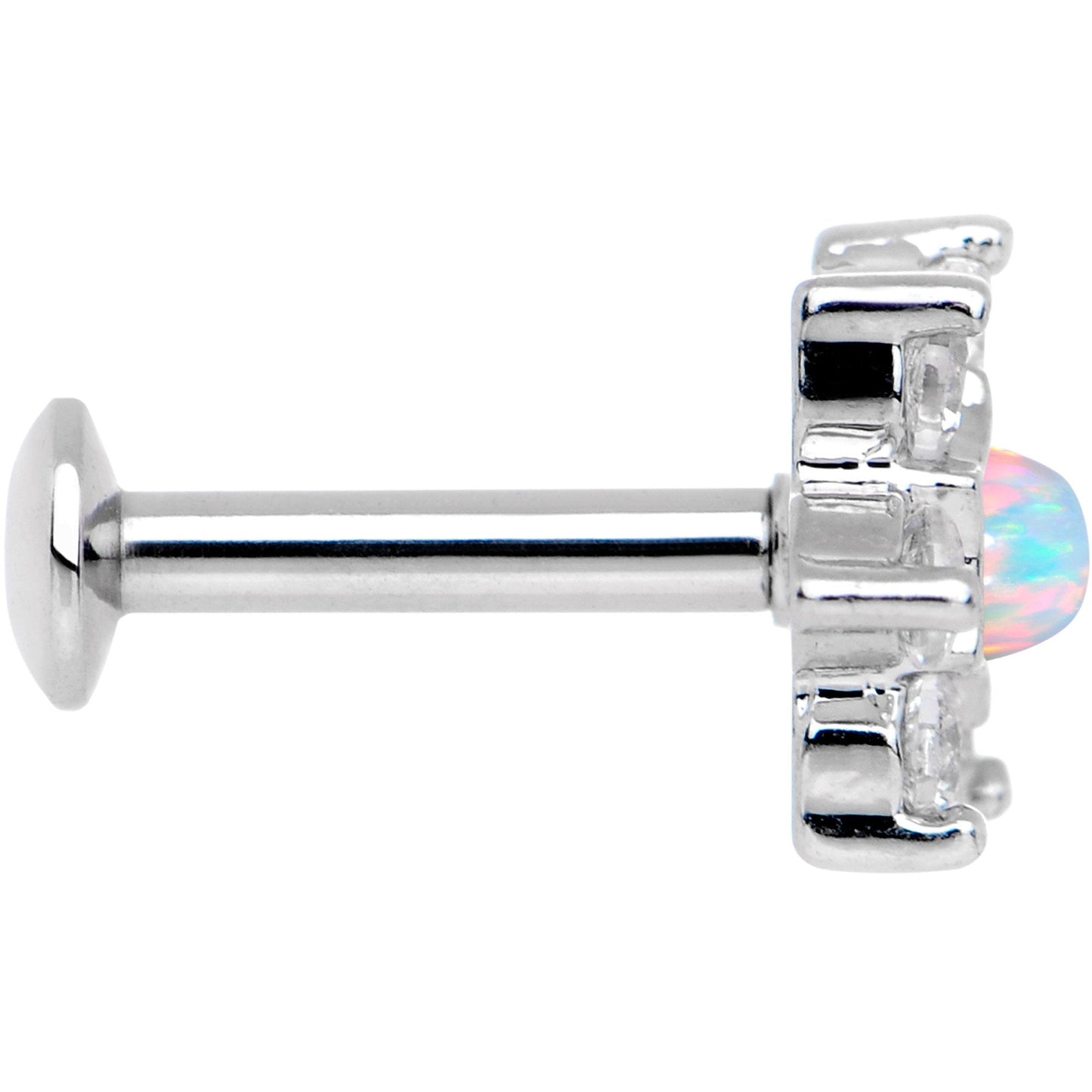 1/4 White Faux Opal Internally Threaded Star Flower Labret Monroe