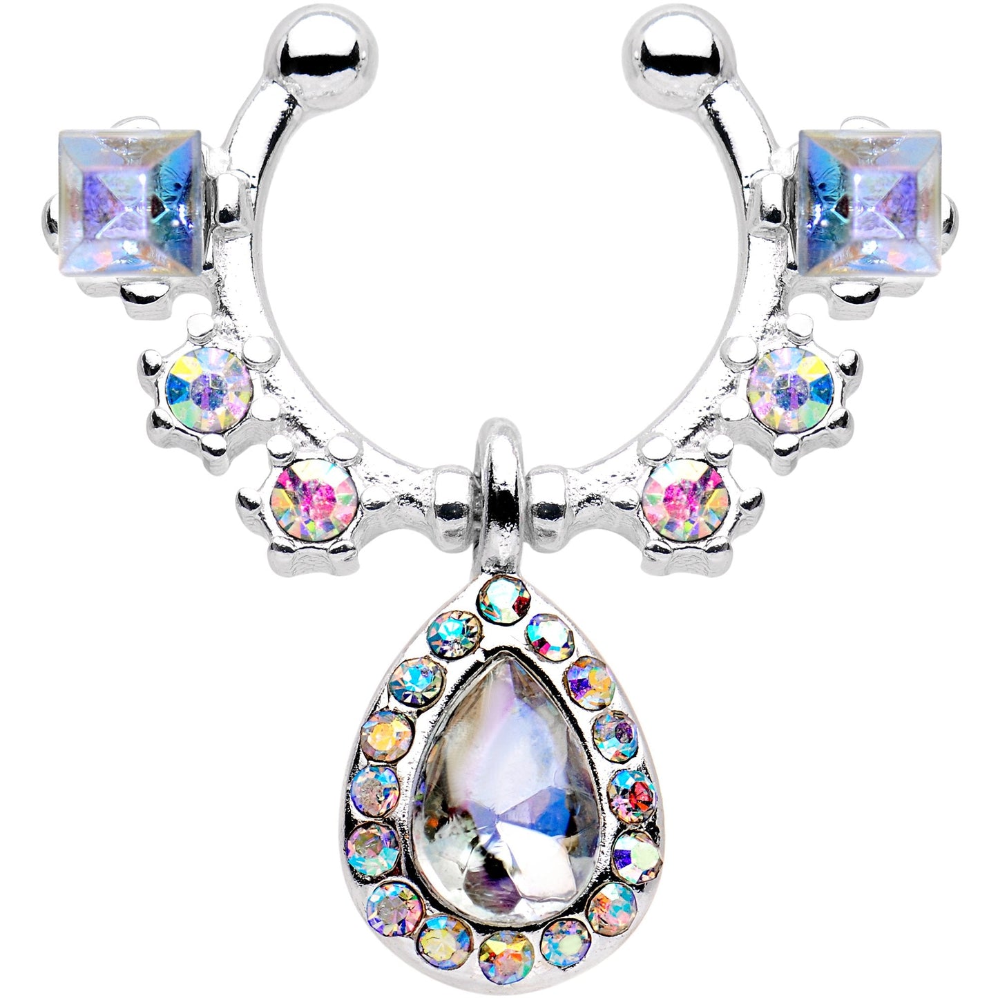 Aurora Gem Silhouette Dangle Clip On Fake Septum Ring
