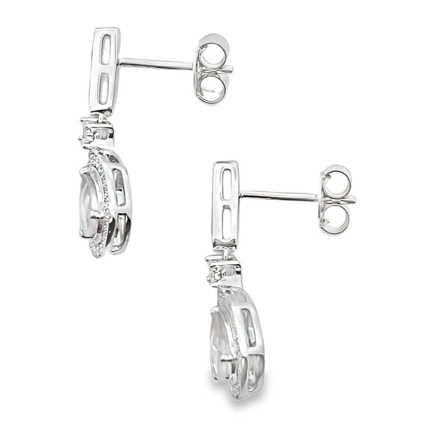 Rose Quartz Diamond Dangle Earrings 10KT White Gold