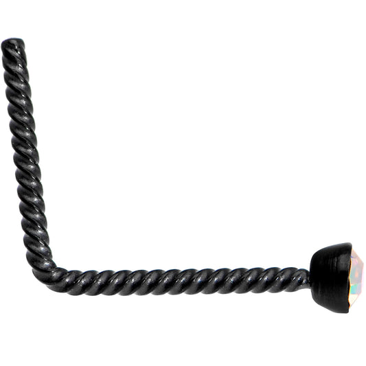 Aurora 2mm Gem Inlay Black So Twisted L Shaped Nose Ring