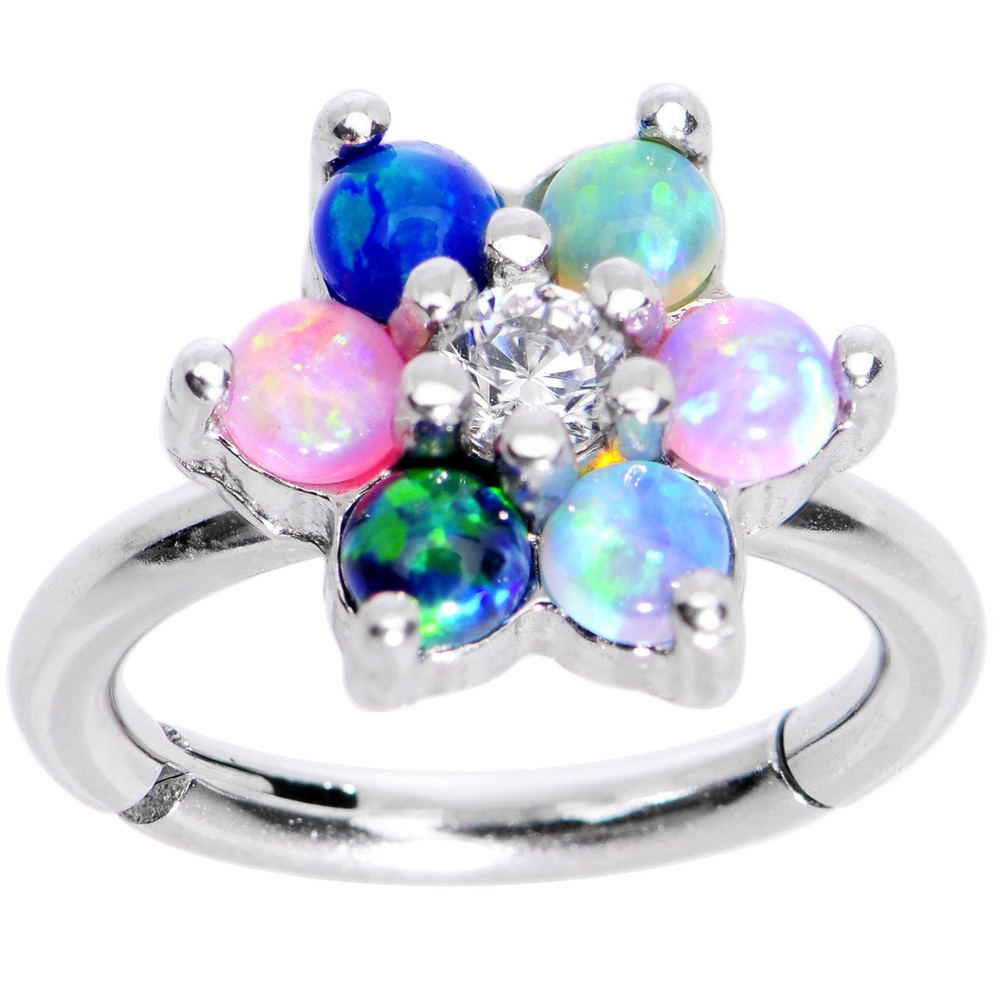 16G 5/16 Clear CZ Gem Pink Blue Faux Opal Hinged Segment Ring