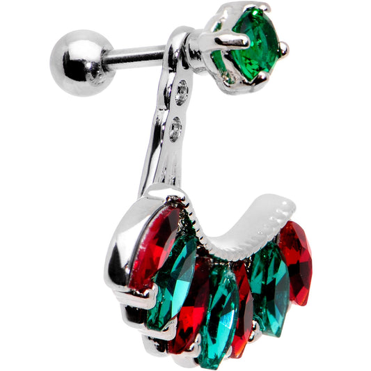1/4 Red Green Gem Holiday Fan Dangle Cartilage Tragus Piercing