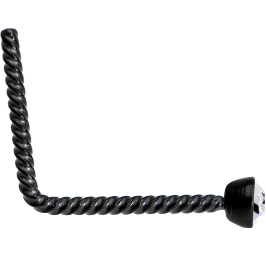 Clear 2mm Gem Inlay Black So Twisted L Shaped Nose Ring