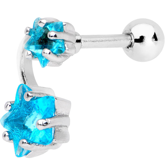 1/4 Aqua CZ Gem Star System Cartilage Tragus Earring