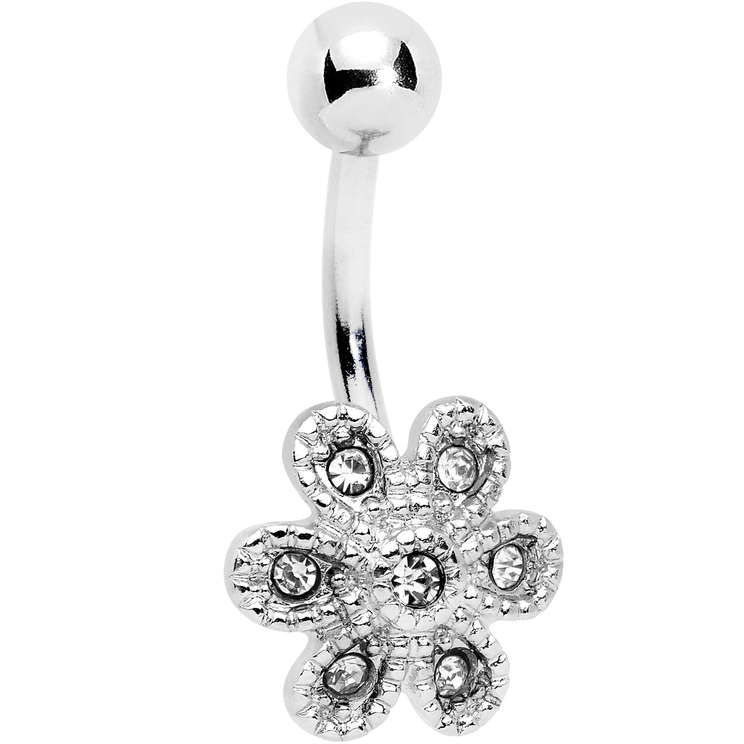 Clear Gem Big Blossom Flower Belly Ring