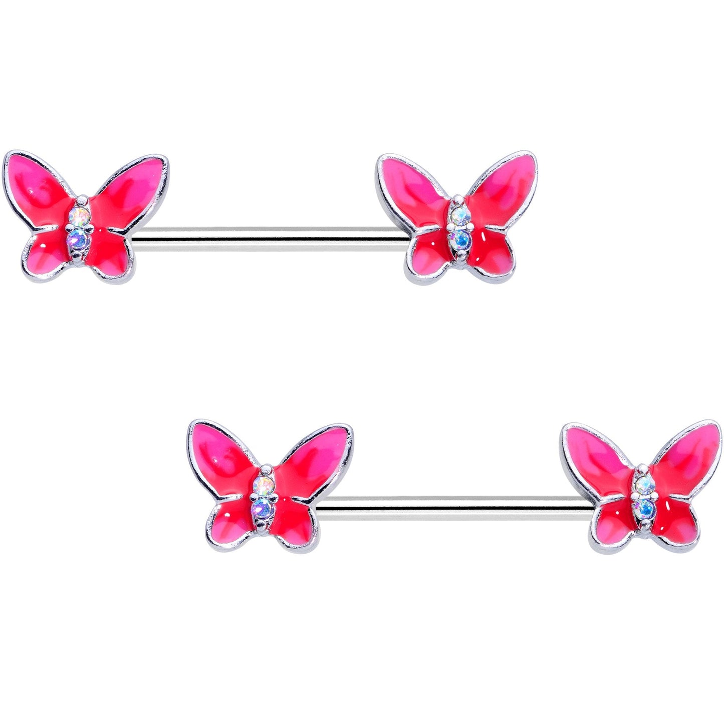 Aurora Gem Pink Butterfly Beauty Barbell Nipple Ring Set