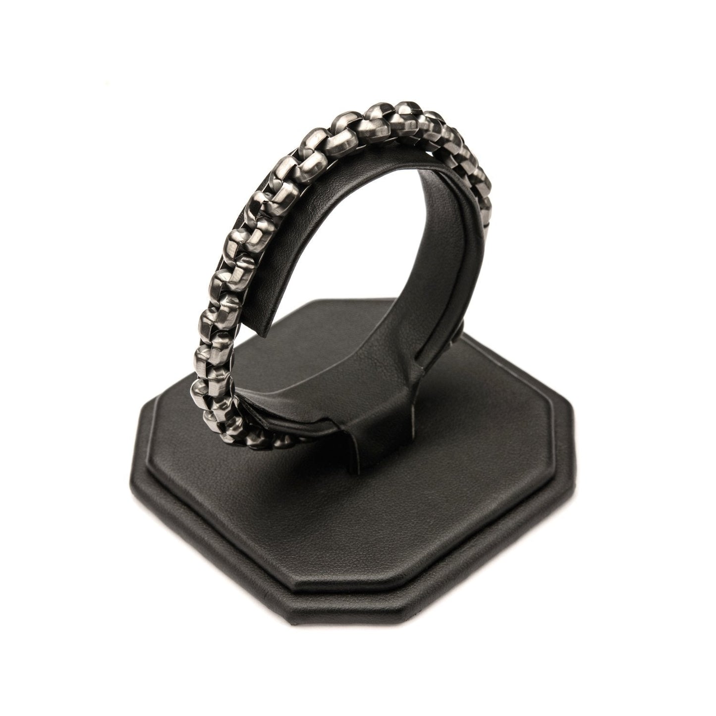 Mens Stainless Steel Gun Metal IP 4.3mm Round Box Chain Bracelet