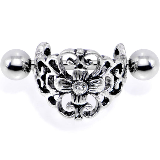 16G 1/2 Clear Gem Filigree Floral Cuff Cartilage Earring
