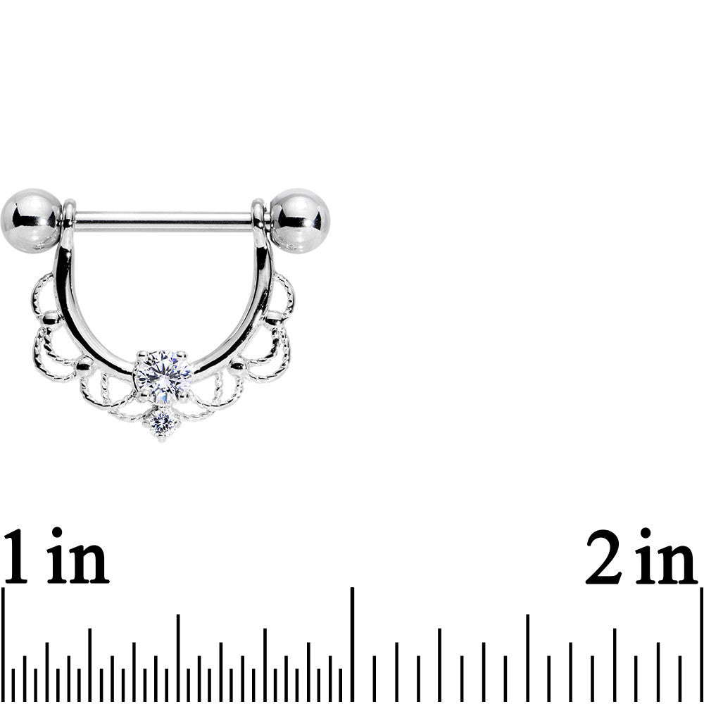9/16 Clear CZ Gem Flourish Dangle Nipple Barbell Set