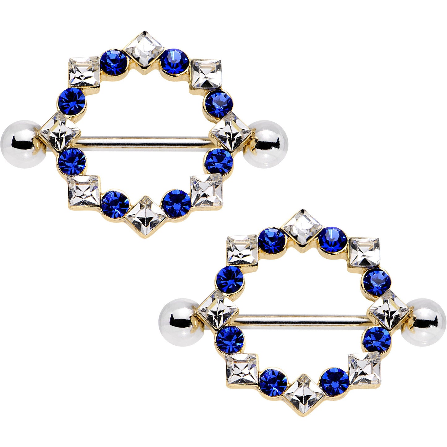 14G 3/4 Clear Blue Gem Crowned Monarch Nipple Shield Set