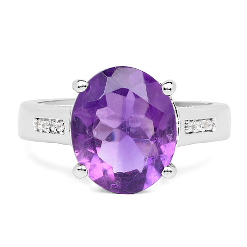 3.84 Carat Genuine Amethyst and White Topaz .925 Sterling Silver Ring