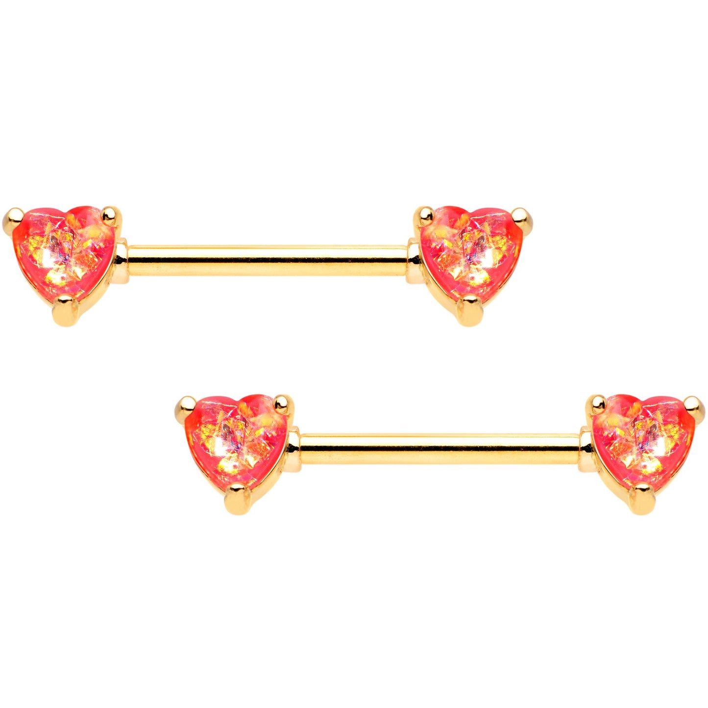 14G Coral Pink Faux Opal Heart BCR Ring Barbell Nipple Ring Set