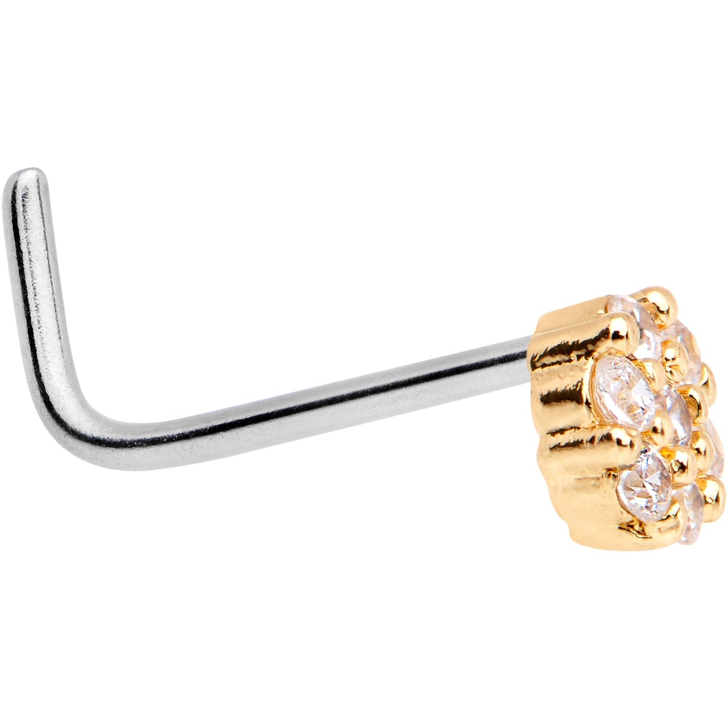 1/4 Clear CZ Gem Gold Tone Cute Cluster L Shaped Nose Ring