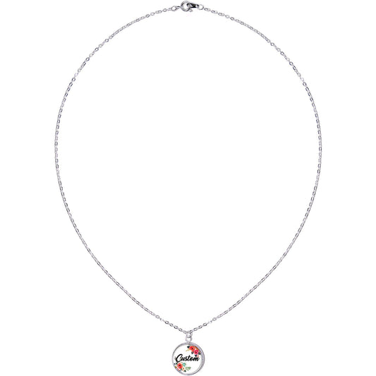 Custom Floral Personalized Name Silver Plated Chain Necklace