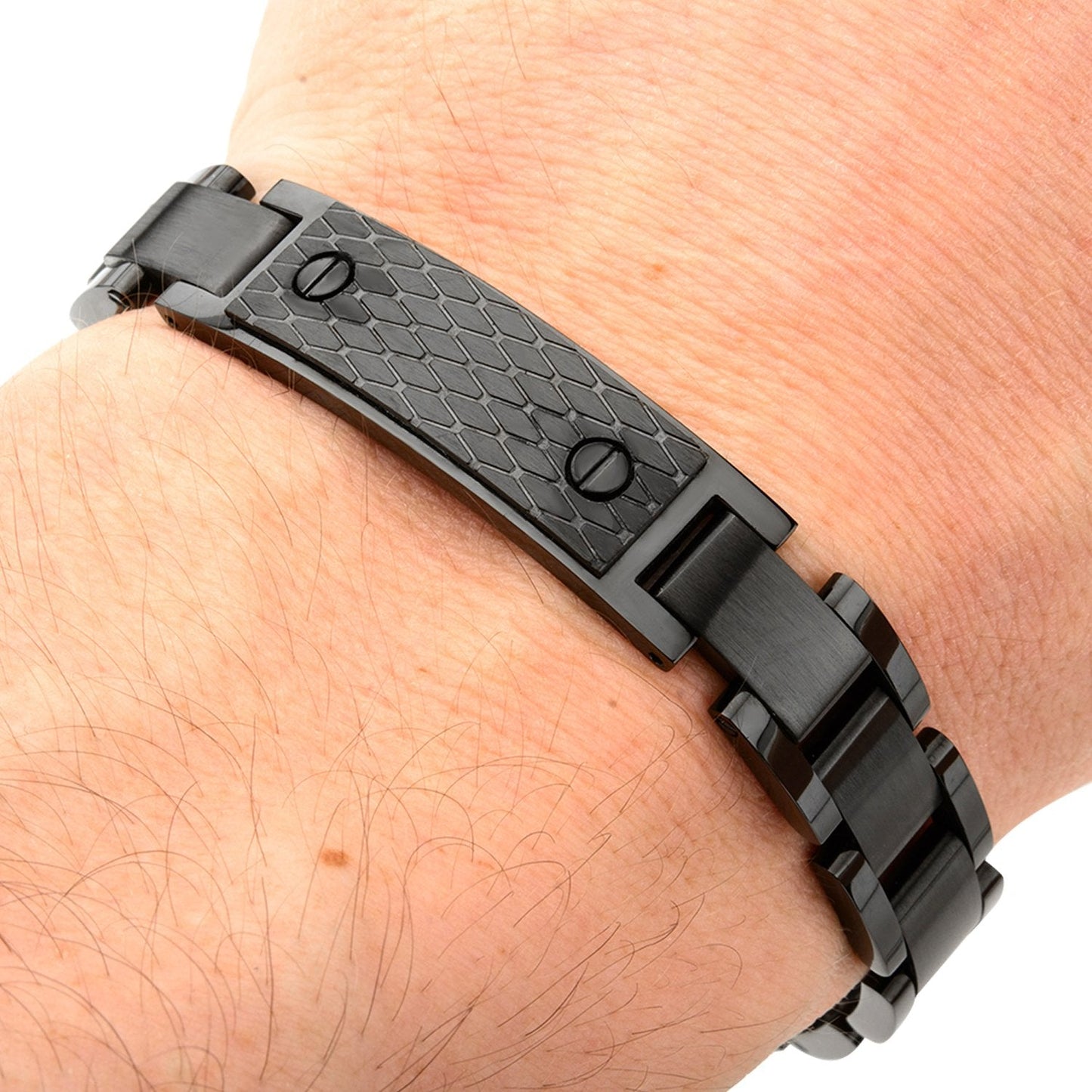 Mens Stainless Steel Black IP Matte Car Grille Link Bracelet