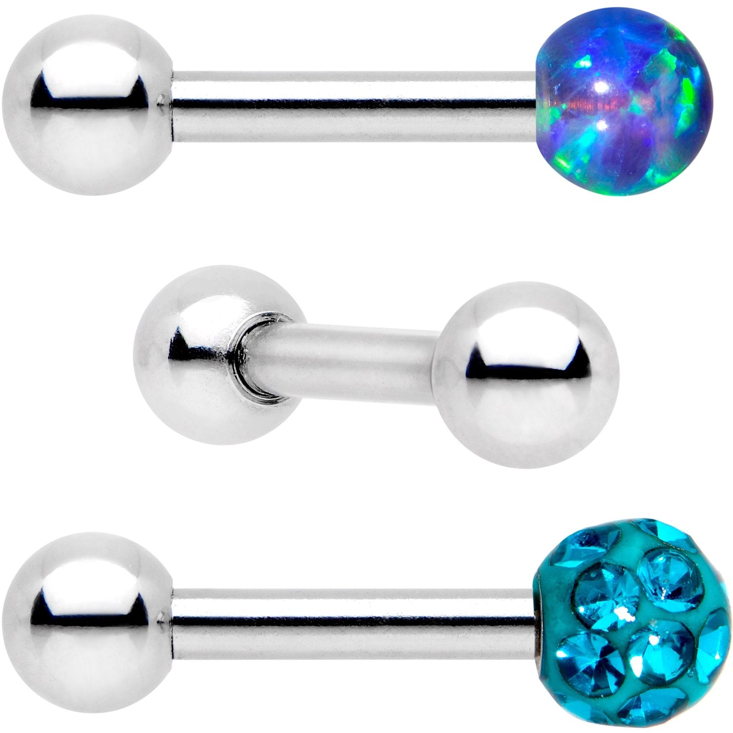 16G 1/4 Teal Faux Opal Ball Cartilage Tragus Earring 3 Pack Set
