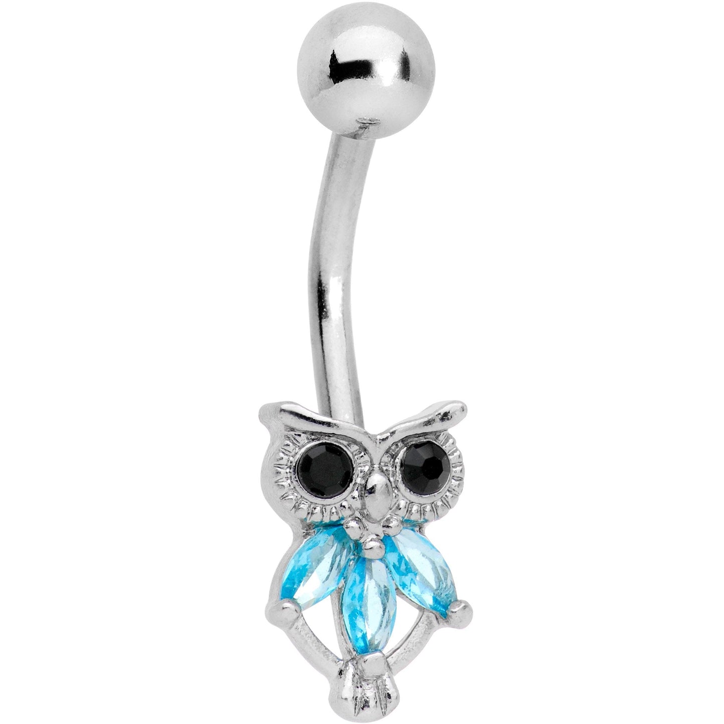 Aqua Black Gem Night Eye Owl Belly Ring