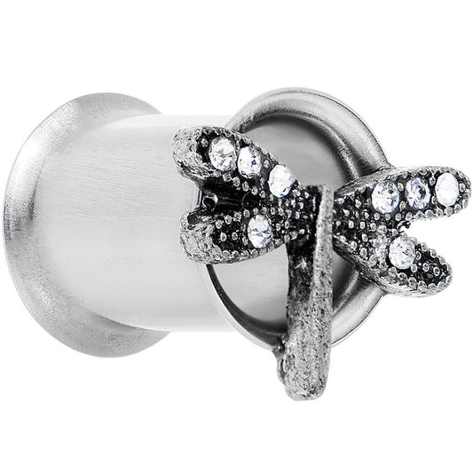 0G Clear Gem Steel Hi Sky Dragonfly Double Flare Tunnel Plug Set