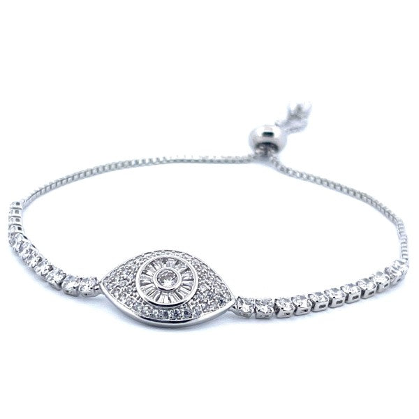 Sterling Silver Evil Eye Tennis Bracelet with Whit