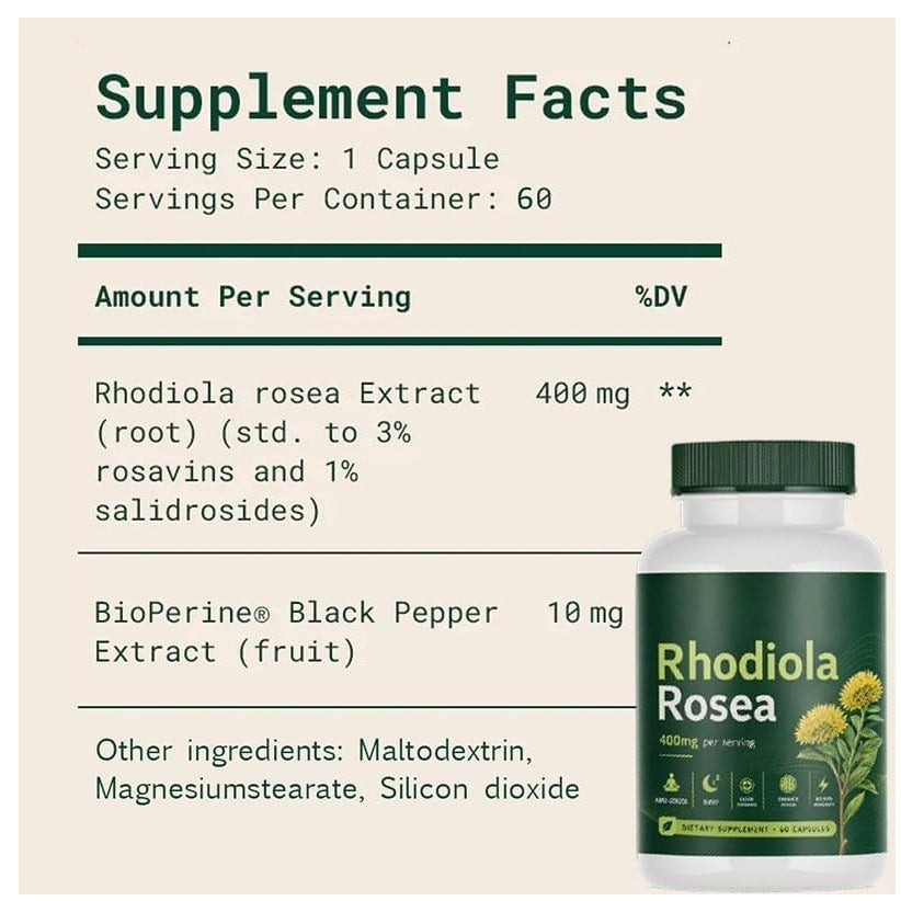 60 Rhodiola Rosea Capsules In A Bottle