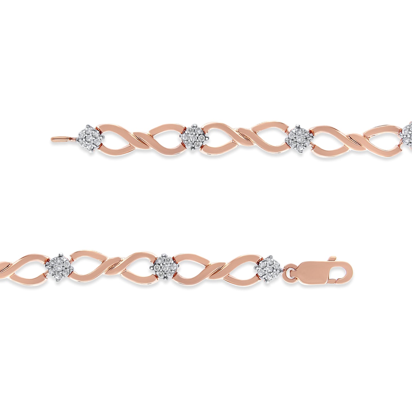 10K Rose Gold 1/2 cttw Diamond Cluster and Infinity Weave Link Bracelet (H-I Color, I2-I3 Clarity) - Size 7"