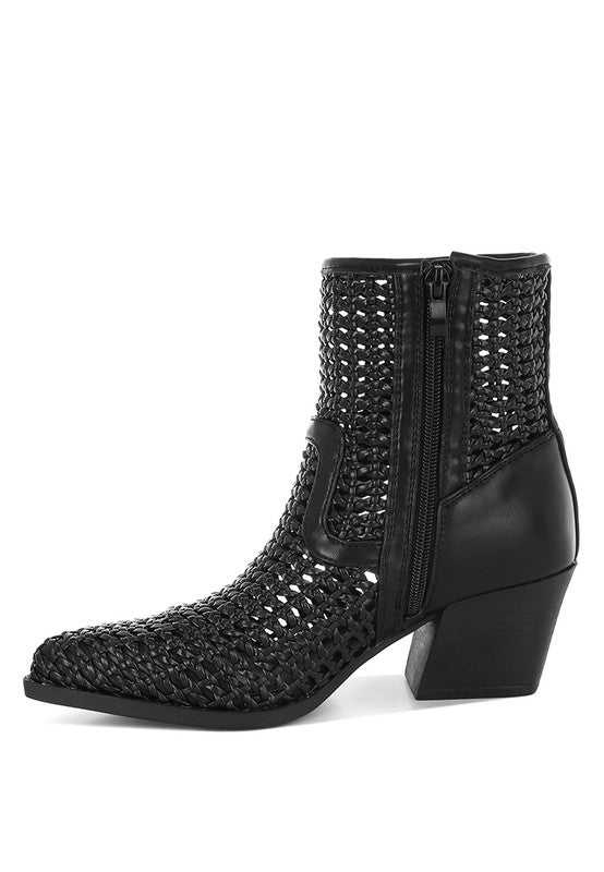 Artisole Woven Pleather Block Heel Boots